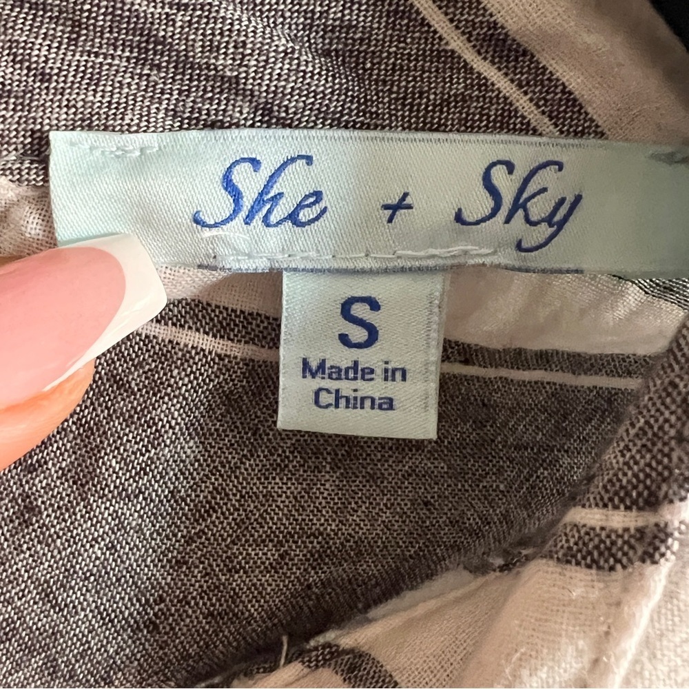 She + Sky Stripe Cotton Tie Back Button Blouse SZ S - Picture 5 of 6